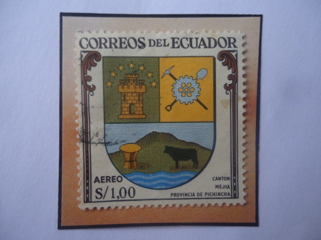 Mejía- Escudo de Armas de Mejía, Provincia de Pichincha- Sello de 1,00 Sucre Ecuatoriano, año 1960