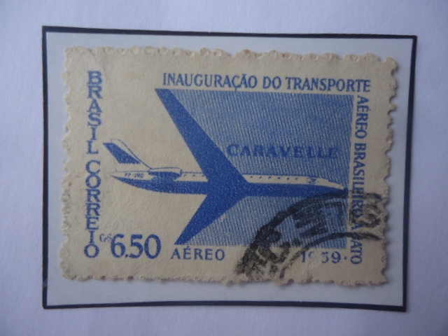 Jet Caravelle- Ignauguración año 1959- Sello de 6,50 Cruzeiro.