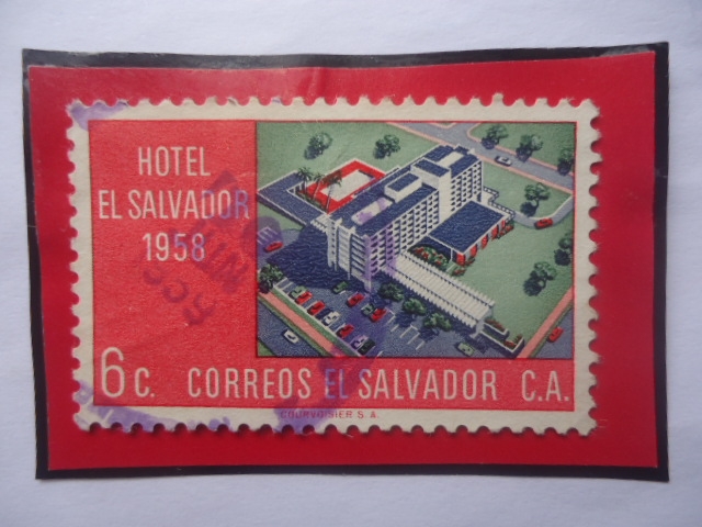 Hotel El Salvador, 1961-Vista aérea, Sello de 6 Céntimos-Correo El Salvador S.A.