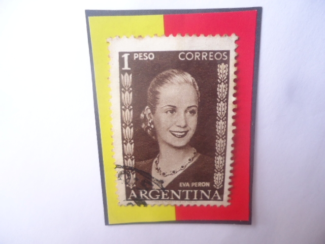 Eva Perón (1919-1952)-(También llamada:Eva María Duarte  de Perón)-Sello de 5 Peso Moneda Nacional A