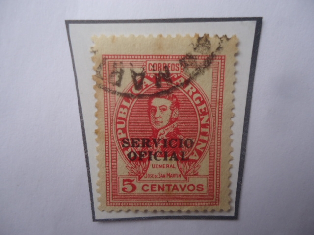 José Francisco de San Martín (1778-1850)-Sello Sobrestampado Servicio Oficial de 5 Ct.