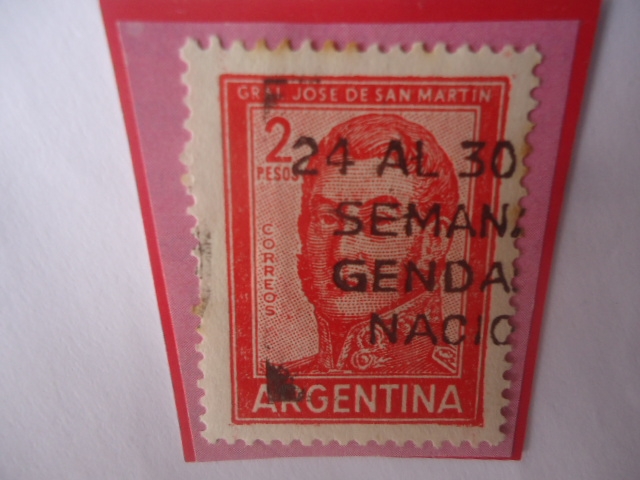General José de San Martín (17778-1850)- Serie:Oficial- Sello sobreimpreso, de 2 m$n pesos.