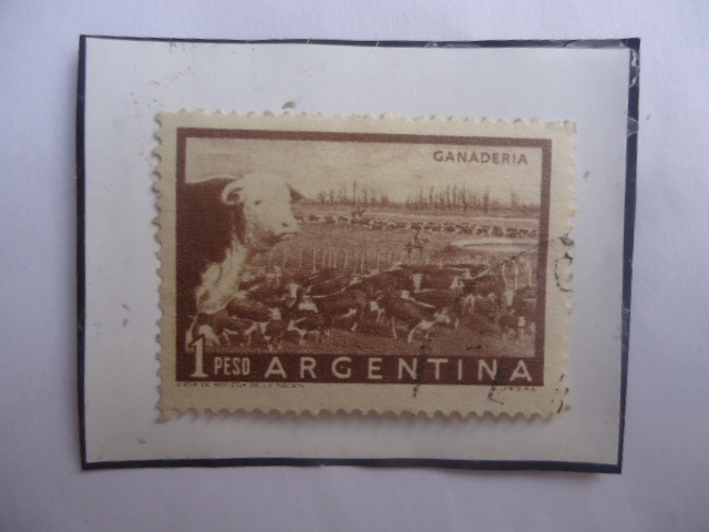 Ganadería-Rancho Ganadero- Sello de 1 m$n Peso Nacional Ar. Año 1958