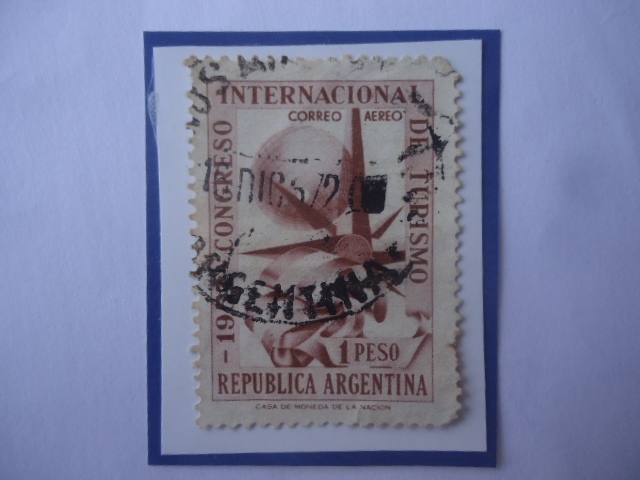 Congreso Internacional de Turismo- Sello de 1m$n Peso Nacional Argentino, año 1957- Serie: Congresos