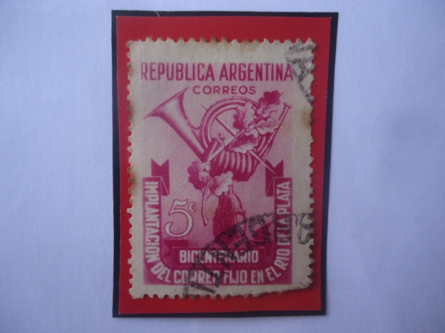 Implantación del Correo Fijo en el Río de la Plata- Bicentenario- Sello de 5 Ctvs. Año 1948