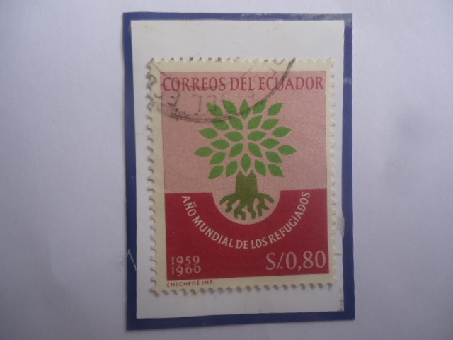 Año Mundial del Refugiado-Emblema- Sello de 0,80 S/. Sucre Ecuatoriano año 1960.