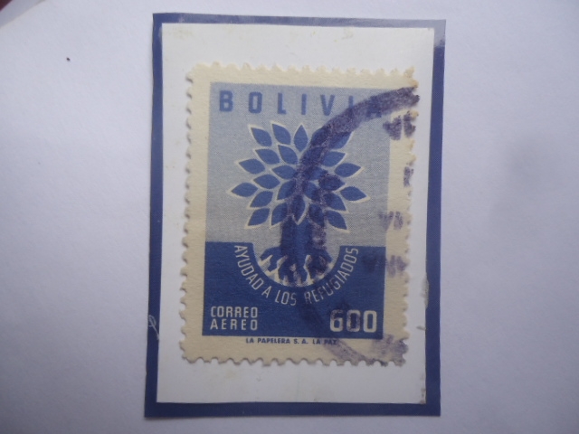 Año Mundial de los Refugiados- Emblema- Sello de 600 Bolivianos de Bolivia, año 1960