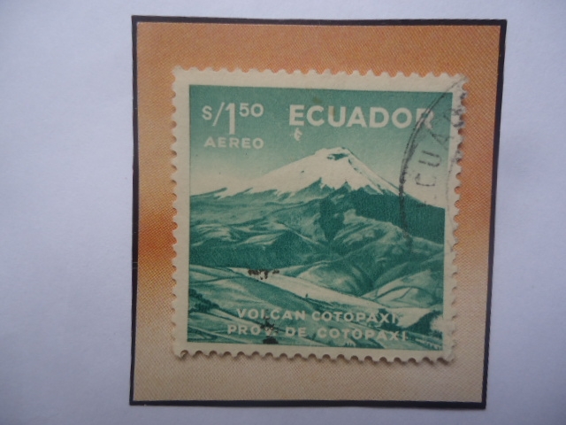 Volcán Cotopaxi- Provincia de Cotopaxi- Paisajes y Volcanes- Serie:1955/57- Sello de 150 S/. Sucre.