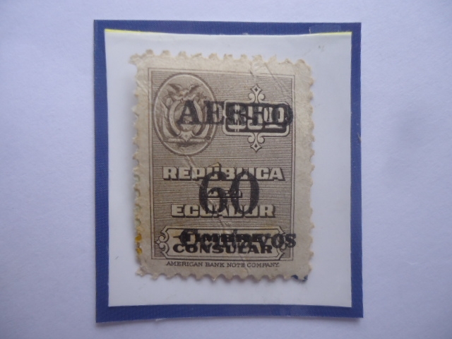 Timbre Consular de $5 para uso Postal sobrestampado con 60 Ctvs. Año 1954