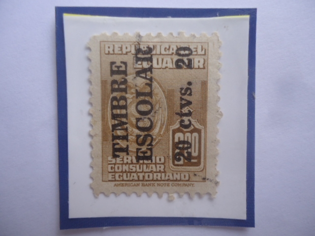 Timbre Escolar-Tax Obligatorio - Educacióin- Sello de 20 Ctvs. Sobre 2$, año, 1951.