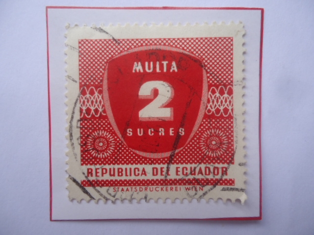Multa 2 Sucres- Postage Due 1958- Sello de 2 Sucres. Año 1958