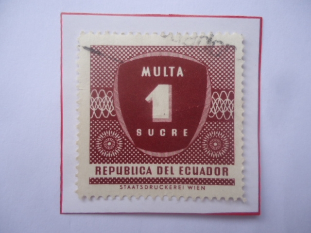 Multa 1 Sucres- Postage Due 1958- Sello de 1 sucre. Año 1958