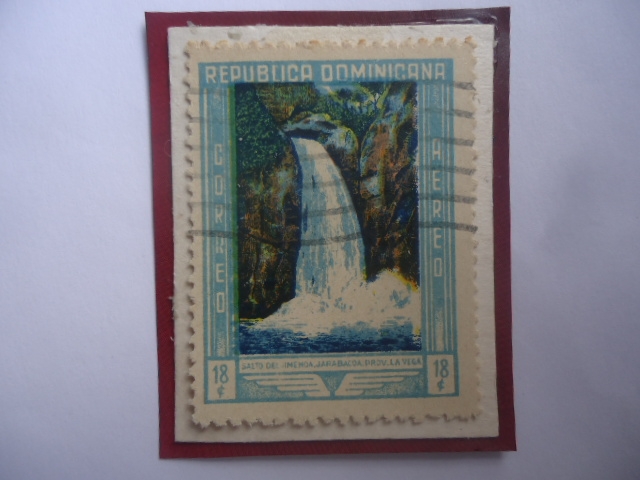 Salto del Jimenoa-Río Jimenoa-Municipio de Jarabacoa,Prov.La Vega,  R.D)-Sello de 18 Ctvs. Año 1947.