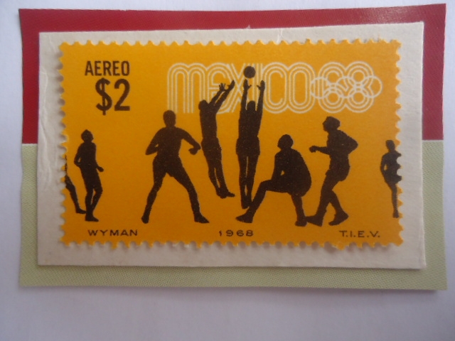 Vóleibol - Serie: Juego Olímpicos  de Verano 1968- Ciudad de México (IV)- Sello de 2$ Pesos,Mx.