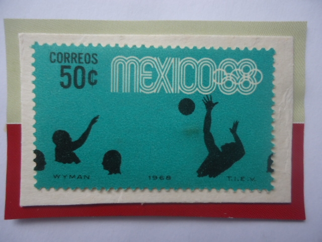 Water Polo - Serie: Juego Olímpicos  de Verano 1968- Ciudad de México (IV)- Sello de 50 céntavos,Mx.