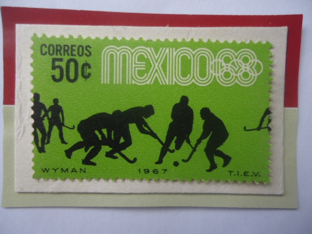 Hockey - Serie: Juego Olímpicos  de Verano 1968- Ciudad de México (IV)- Sello de 50 Centavos,Mx.