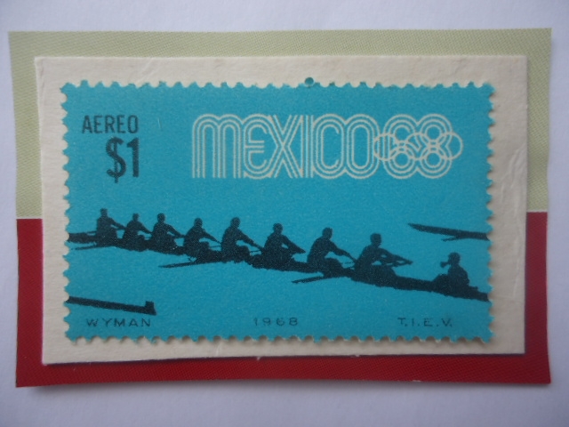 Remo - Serie: Juego Olímpicos  de Verano 1968- Ciudad de México (IV)- Sello de 1 $ Peso,Mx.