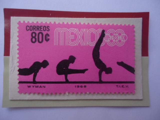 Gimnasia en Barras Paralelas - Serie: Juego Olímpicos  de Verano 1968- Ciudad de México (IV)- Sello 
