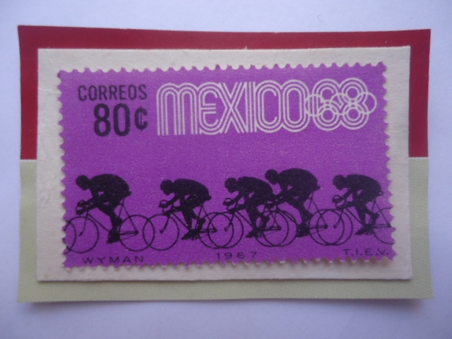 Ciclismo- Serie: Juego Olímpicos  de Verano 1968- Ciudad de México (III)- Sello de 80 Ctvos,Mx.