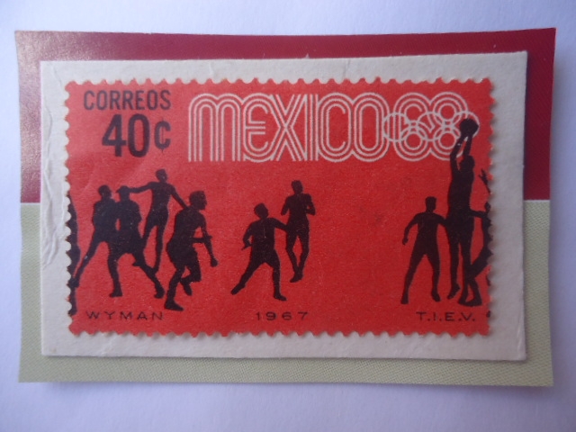 Basketball- Serie: Juego Olímpicos  de Verano 1968- Ciudad de México (III)- Sello de 40 Ctvos,Mx.
