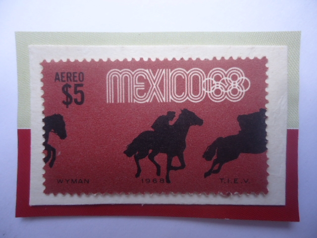 Equitación - Serie: Juego Olímpicos  de Verano 1968- Ciudad de México (IV)- Sello de 5 $ Pesos,Mx.