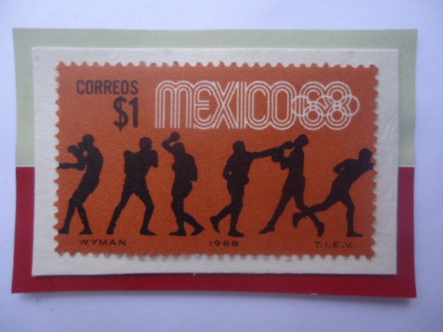 Boxeo - Serie: Juego Olímpicos  de Verano 1968- Ciudad de México (IV)- Sello de 1 $ Pesos,Mx.