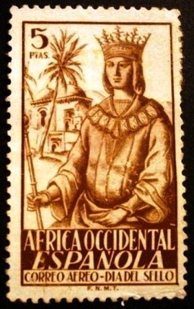 África Occidental. Reina Isabel la Católica. Día del sello colonial