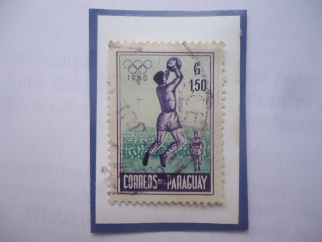 Football- Juegos Olímpicos de Verano 1960-Roma_ Sello de 1,50 Gs-Guaraní Paraguayo.