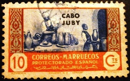 Cabo Juby. Sellos de Marruecos español, sobrecargados. Artesanía