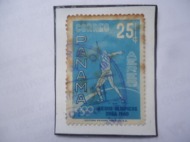 Lanzamiento de Jabalina - Juegos Olímpicos Roma1960- Sello de 25 Céntimos, año1960.
