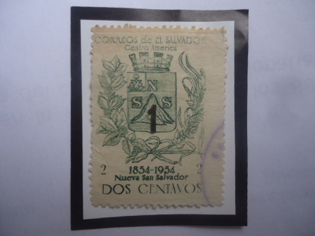 100 años NNueva San Salvadoe (1854.1954)- Sello Sobretasa de 1Ct. sobre 2 Ct. Año 1960.