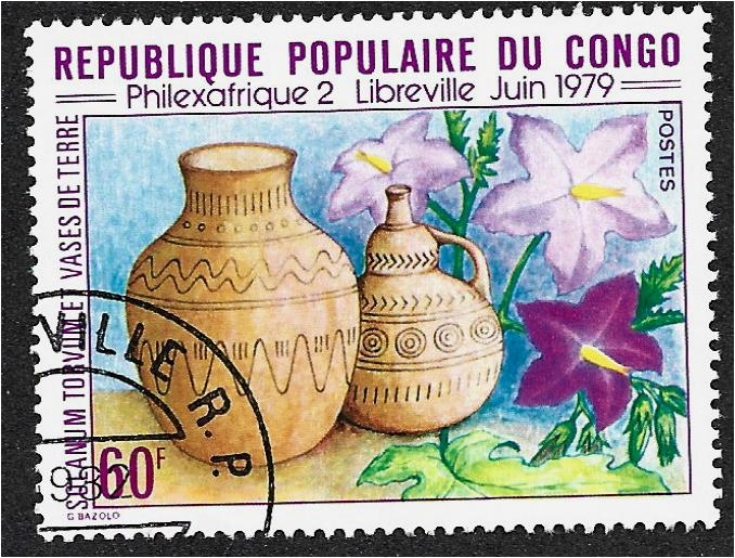 Exposición de sellos Philex Afrique 2, Libreville, Solanum torvum, jarrones de arcilla
