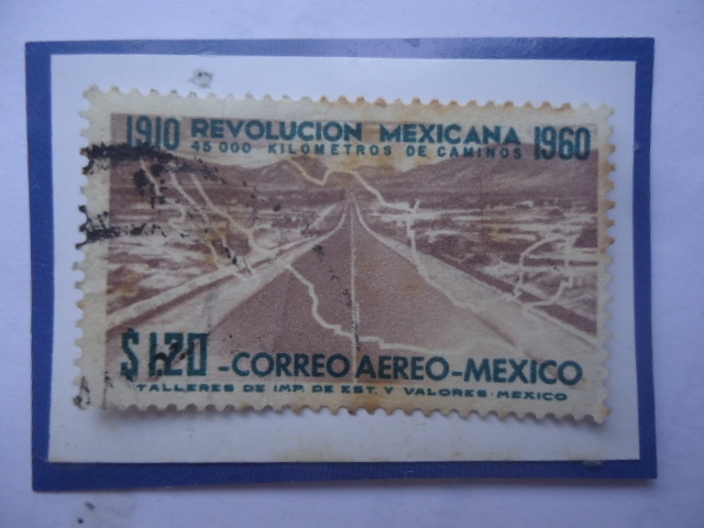 50°Aniversario de la Revolución Mexicana (1910-1960)- 45.000 Kilómetros de Caminos-Sello de 1,20 Año
