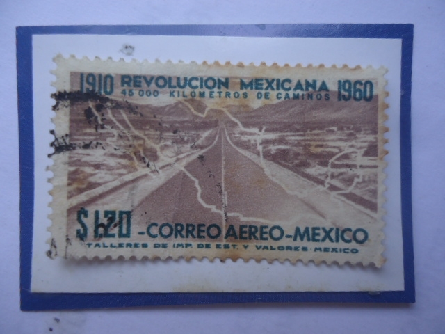 50°Aniversario de la Revolución Mexicana (1910-1960)- 45.000 Kilómetros de Caminos-Sello de 1,20 Año