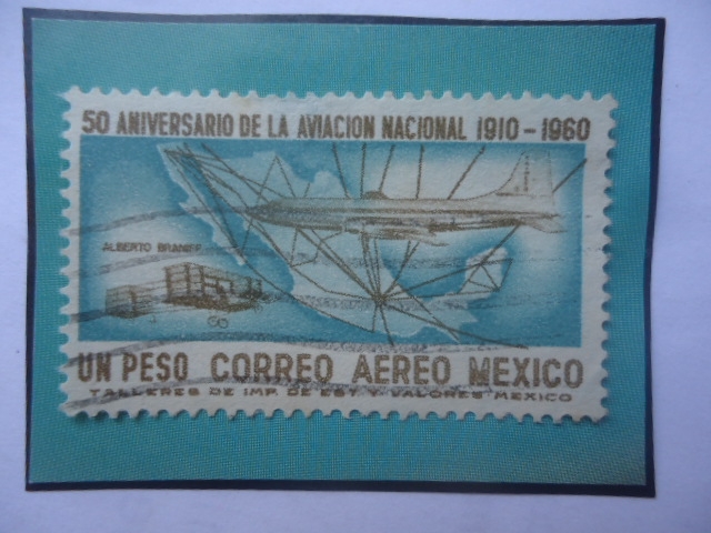 50°Aniversario de la Aviación Nacional (1910-1960)-Alberto Braniff (1884-1956)- Sello de 1 peso mexi