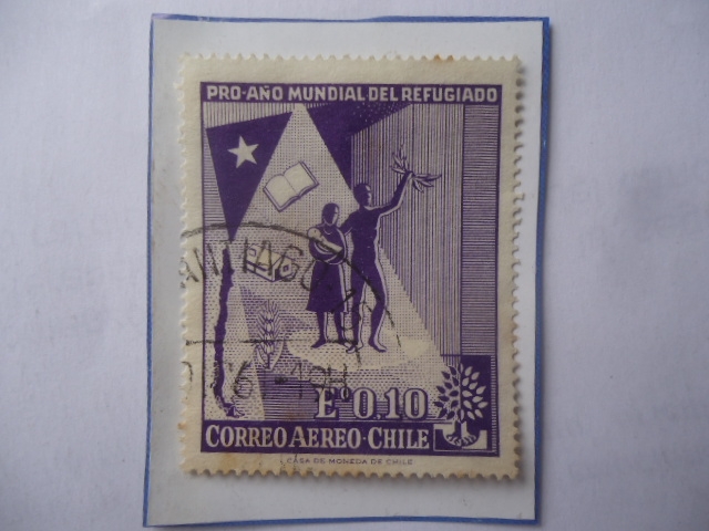 Pro Año Mundial del Refugiado- Familia Refugiada- Sello de 0,10E-Escudos Chileño. Año 1960