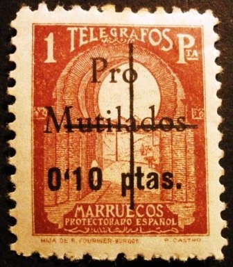 Marruecos español. Sellos de telégrafos, habilitado pro mutilados