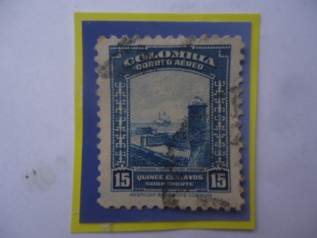 Cartagena de India-Fortificación Española- Sello de 15 Ctvos. Año 1950