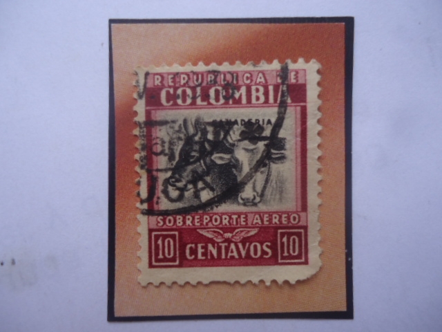 Ganadería-Ganado - Serie: Recursos Nacionales - Sello de 10 Ctvs. Año 1932.