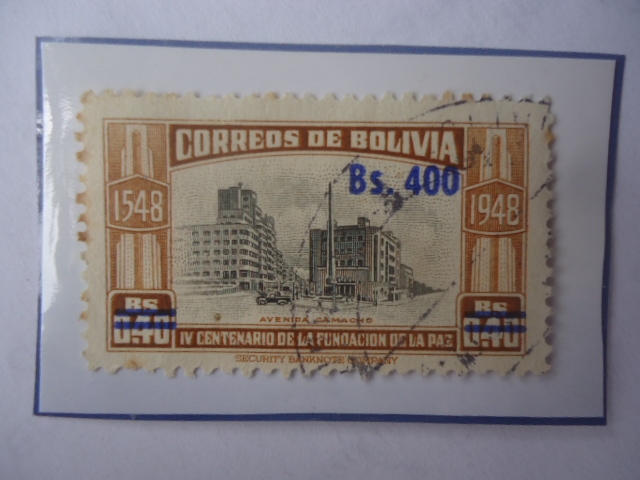 IV Cent.de la Fundación de la Paz(1548-1948)-Avenida Camacho-Sobretasa de Bs400 sobre 0,4Ct.