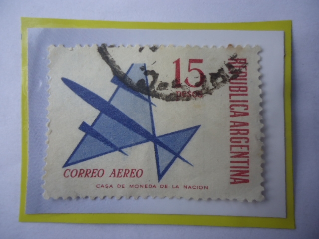 Correo Aéreo-Avión Estilizado-Sello de m$n 15 pesos moneda Nacional Argentina. Año 1965