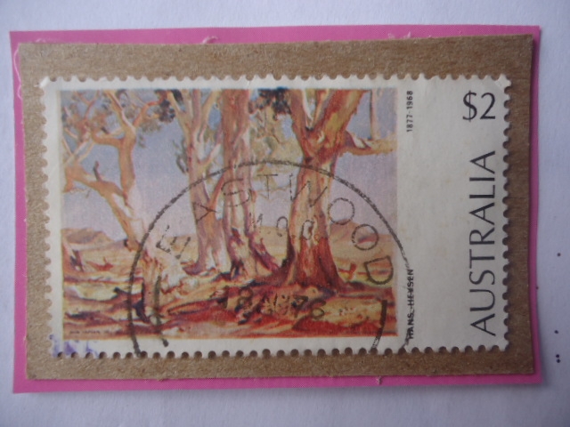 Acuarelas de Hans Heysen (1877-1968) Artista Australiano- Sello de 2 dólares Australiano.