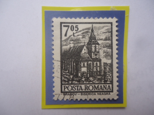 Ciudad de Brasov (Pensilvania)- Basílica  Negra - Sello de 7,05 Lei Rumano Año 1972.