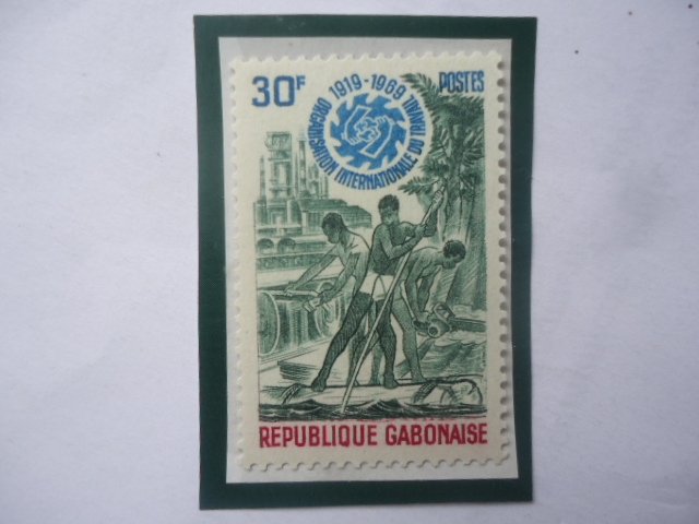 50°Aniversario de la Organización Internacional del Trabajo (1919-1969)- Emblema-Sello de 30 Franco 