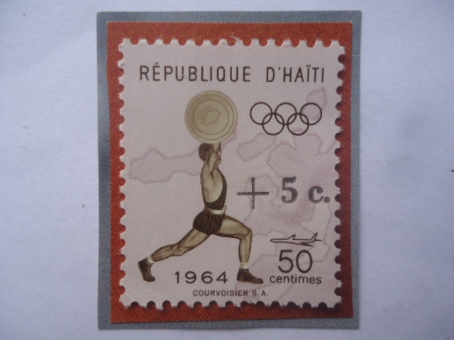 Levantamiento de Pesas- Juegos Olímpicos de Verano 1964-Tokio-Sello de 50+5 céntimo.