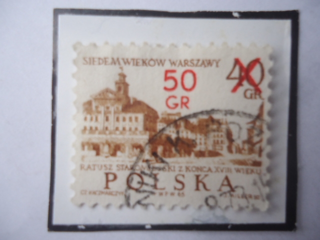 Warszawy-7°Siglo de Varsovia- 700°Aniversario-Antiguo Ayuntaminto, Siglo XVII-Sello Sobretasa:50 sob