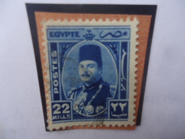 Kig Farouk (1920-1965)- Sello de 22 millieme Egipcio año 1944