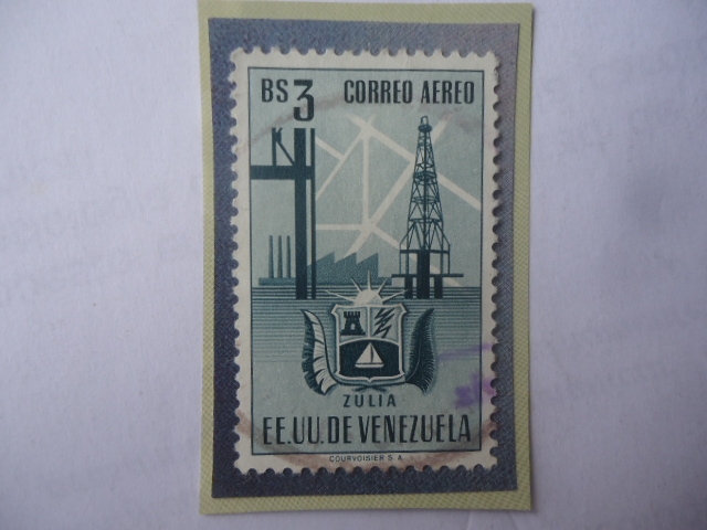 EE.UU. de Venezuela- Estado de Zulia - Escudo de Armas- Plataformas t Torres Petrolíferas.