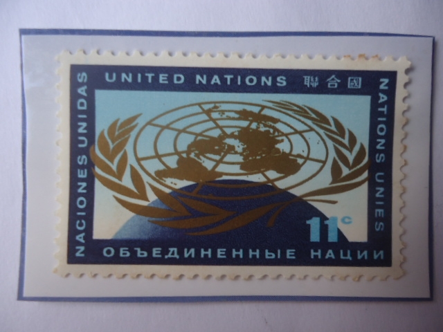 UN de Nueva York- Símbolo de la UN- Sello de 11 Ctvs. de Dólar USA. Año 1962.