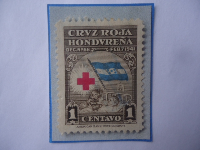 Cruz Roja Hondureña (Decreto N°66 del año 1941)-Selo de Impuesto Postal - Bandera-Emblema.